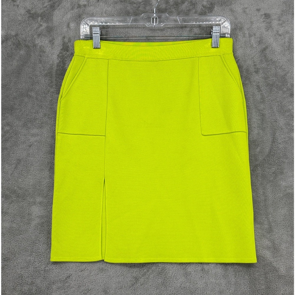 Hanifa Skirt Womens Size L Neon Green Slit Front Pockets Bandage Mini Bodycon